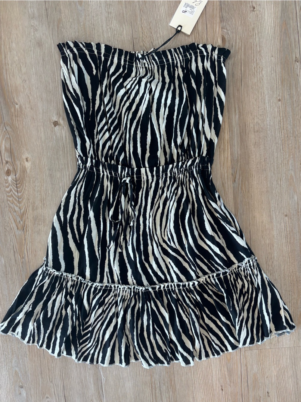 Elan Black and Cream Zebra-Print Strapless Dress